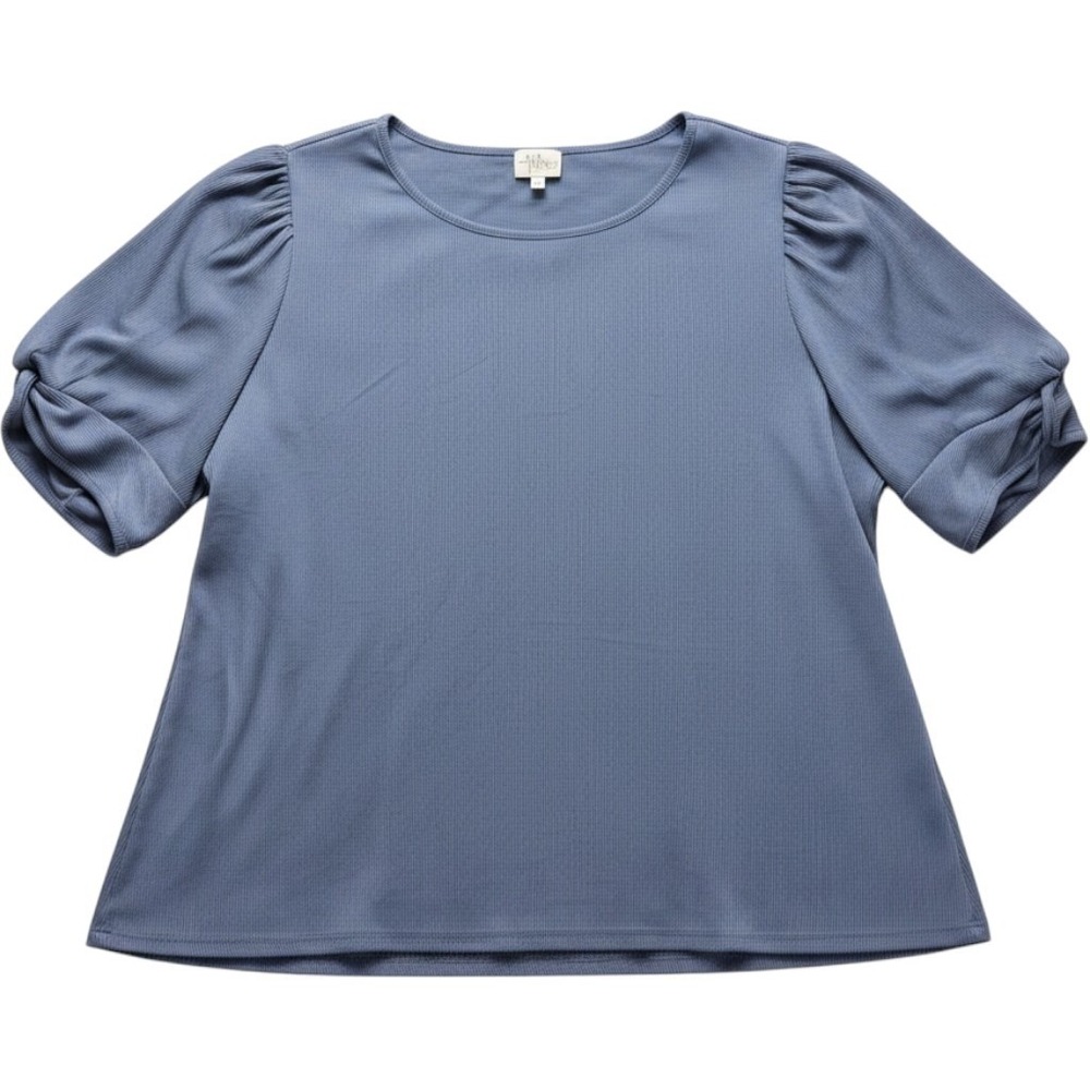 AVA JAMES Shirt Womens Plus 2X Blue Scoop Neck Short Ruched Sleeve Jersey Top